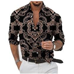 ADITIRCP Lässiges Luxus-Barock-Hemd für Herren Trendige Kette Bedruckt Langarm-Hemden schmale Passform Button-Down-Revers-Bluse von ADITIRCP