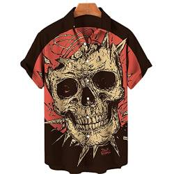 Herren Freizeithemd Gothic Skull Tattoo Kurzarmhemden Mode Retro Reaper Skeleton Button Bluse Sommer Revers Street Beach Shirt Streetwear von ADITIRCP