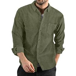 2023 Herren Herbst Winter Cord-Hemden, lässig, lange Ärmel, einfarbig, geknöpft, leichte Hemden, Herren-Trikot, armee-grün, XL von ADMAY