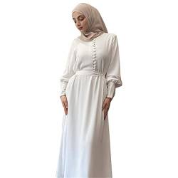 2023 New Sport - Damen Casual Solid Muslim Kleid Abaya Islamisch Arabisch Kaftan Kleider Langarm Muslim Robe Weich Elegant Rock Damen Sommer Wickelkleider, weiß, 46 von ADMAY