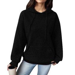 ADMAY Warm und Komfortabel Winter 2023 Y20K Damen Hoodie Lange Ärmel Lockere Pullover Gespleißt Taschenkapuzenpulli Wolle Pullover Signiert, Schwarz , XXL von ADMAY