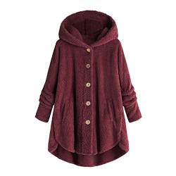 ADMAY Warm und bequem Winter 2023 Y2/K Plus Größe Plüsch Knopf Frauen Mantel Lose Kapuze Winter Frauen Mantel Kunstleder Jacke, Wein, 54 von ADMAY