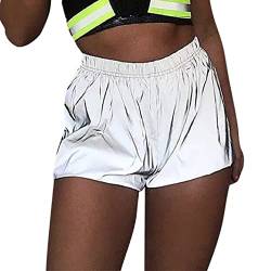 Lässige Hosen 2023-y22k Sommer Reflektierende Shorts Sexy Damen Hose Glänzend Sport Bottoms Night Club Party Festival Rave Outfit Shorts Große Größe, silber, XL von ADMAY