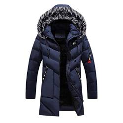 Winterjacke Damen Pullover Strickkleid Hoodie y2/k Sleeved Hooded Plush Autumn&Winter Solid Jacket Long Collar Color Herren Herren Männer Pelz Mantel (Dark Blue, L) von ADMAY