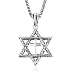 ADMETUS David Sterne Halskette Sterling Silber Davidstern Anhänger Kette Davidstern mit Kreuz Kette David Stern Schmuck Geschenk für Herren Männer von ADMETUS