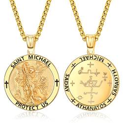 ADMETUS Gold Heiliger Michael Kette 925 Sterling Silber St Michael Kette Saint Michael Anhänge Erzengel Michael Halskette Rund Amulett Schmuck für Herren von ADMETUS