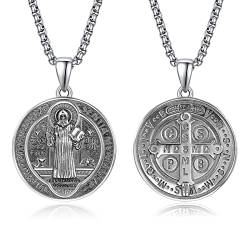 ADMETUS Heiliger Benedikt Anhänger Sterling Silber San Benito Medallion Heiliger Benedikt Medaille St. Benedikt Halskette Schutz Schmuck Religiöse Geschenk für Herren von ADMETUS