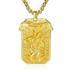 ADMETUS Heiliger Christophorus Kette Anhänger 925 Sterling Silber St Christopherus Kette Herren St Christopher Halskette Amulett Schmuck Religiöser Geschenke (Gold) von ADMETUS