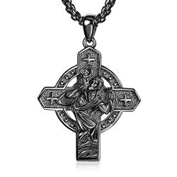 ADMETUS Heiliger Christophorus Kette Anhänger 925 Sterling Silber St Christopherus Kette Herren St Christopher Halskette Kreuz Schmuck Religiöser Geschenke (Black) von ADMETUS