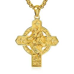 ADMETUS Heiliger Christophorus Kette Anhänger 925 Sterling Silber St Christopherus Kette Herren St Christopher Halskette Kreuz Schmuck Religiöser Geschenke (Gold) von ADMETUS