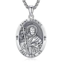 ADMETUS Heiliger Dominic Anhänger Sterling Silber Heiliger Dominic Medaille Herren St. Dominic de Guzman Halskette Kette Schutz Schmuck Religiöse Geschenke von ADMETUS