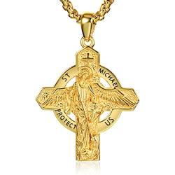 ADMETUS Heiliger Michael Kette 925 Sterling Silber St Michael Kette Saint Michael Anhänge Erzengel Michael Halskette Kreuz Schmuck für Herren (Gold) von ADMETUS