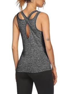 ADOME Damen Sport Tanktop Sporttop Ärmelloses Basic Shirt Tops Oberteile Tank Top Rückenfrei Casual Tops Sportshirt Blusen Dunkelgrau M von ADOME