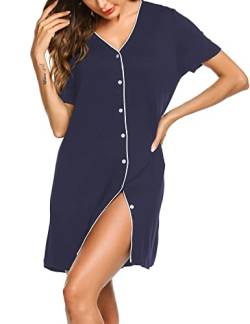 ADOME Nachthemd Damen Große Größen Sleepshirt Kurzarm Nachtwäsche Kurz Sleepshirt Still Nachthemd Damen Navy Blau XL von ADOME