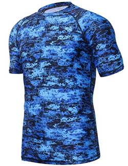 ADOREISM Herren Quick-Dry UPF 50+ Sonnenschutz, kurzärmelig Rashguard, Pixel Blau, XXX-Large von ADOREISM