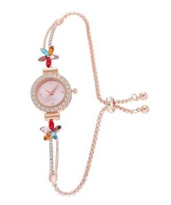 ADSBIAOYE Damenmode Einfache Blumenarmbanduhr Diamant Quarz Licht Luxus Uhr, Pink, modisch von ADSBIAOYE