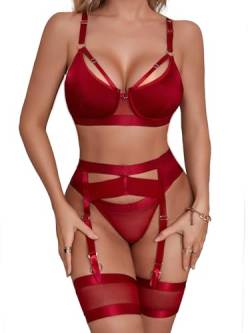 ADSEXY Damen Dessous Set Strapsen Dessous Set Unterwäsche Sexy Set 5-teiliges Strumpfband,Bügel BH und Höschen Sets,Ohne Strümpfe S-XXL von ADSEXY