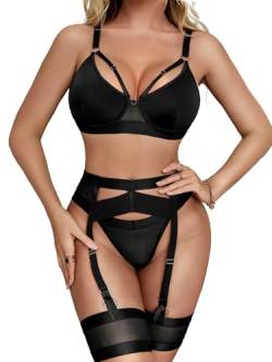 ADSEXY Damen Dessous Set Strapsen Dessous Set Unterwäsche Sexy Set 5-teiliges Strumpfband,Bügel BH und Höschen Sets,Ohne Strümpfe S-XXL von ADSEXY