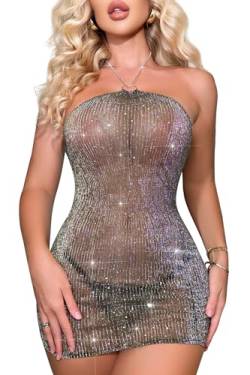 ADSEXY Dessous Damen Sexy Unterwäsche Transparentes Lingerie Nachtwäsche Sternenhimmel Glitzer Kleid Verstellbare Träger Reizwäsche Pyjama mit Tanga Babydoll von ADSEXY