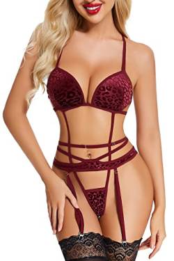 ADSEXY Dessous Damen Sexy Unterwäsche Verstellbare Schultergurte Leopardenmuster Reizwäsche Siamese Strapsen BHS und Höschen Set Mit Strumpfgürtel (Keine Strümpfe) von ADSEXY