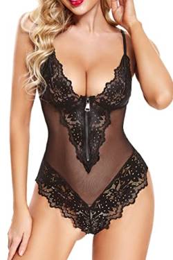 ADSEXY Sexy Dessous Damen Bodysuit Tiefer V-Ausschnitt Unerwäsche Body Damen Sexy Spitze Erotische Lingerie Negligee One Piece Teddy Reizwäsche Babydoll von ADSEXY