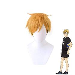 gelten für Haikyuu!! Miya Atsumu Perücke Cosplay Kostüm Gelb und Schwarz Kurze Hitzebeständige Synthetische Haare Volleyball Männer Spielen Perücken von ADTEMP