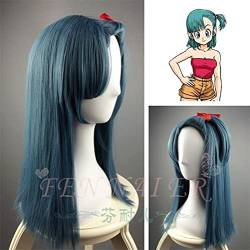 gelten für Tokyo Anime DragonBall Bulma Cosplay Perücke Frauen Buruma Blue glattes Haar mit Pferdeschwanz von ADTEMP