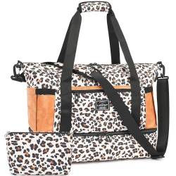 ADVEZO Weekender Bag Handgepäcktasche für Übernachtung, erweiterbare Sporttasche, Krankenhaustasche für Damen, mit Schuhfach, Nassfach und USB-Ladeanschluss, Leoparden-Print, Carry-On 40-Inch, von ADVEZO