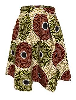 ADWAXDA Damen Rock mit afrikanischem Druck, Boho-Flare, plissierter Midirock mit Taschen, SA05, X-Groß von ADWAXDA