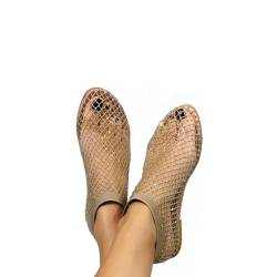 Ultrabequeme, glänzende Gem-Mesh-Flats, Bequeme, glänzende Gem-Mesh-Flats, Schuhe für Frauen, Bequeme Flats mit Strasssteinen (36,Beige) von ADWOA