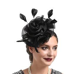 ADXFWORU Hut für Frauen, Hochzeit, Cocktail, Mesh, Federn, Haarspange, Teeparty-Stirnband Schweißbänder Arm (Black, One Size) von ADXFWORU