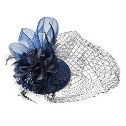 Fascinators für Frauen Tea Party Stirnband Hut Mesh Federn Haarspange für Hochzeit Cocktail und Kirche Laufweste Damen (Navy, One Size) von ADXFWORU