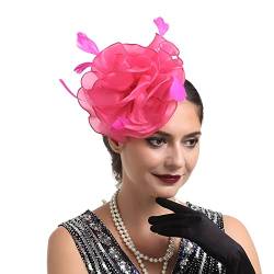 Hut für Frauen, Hochzeit, Cocktail, Mesh, Federn, Haarspange, Teeparty-Stirnband B Ware Damen Bekleidung (Hot Pink, One Size) von ADXFWORU