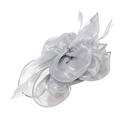 Hut für Frauen, Hochzeit, Cocktail, Mesh, Federn, Haarspange, Teeparty-Stirnband Schweißbänder Stirn Damen (Grey, One Size) von ADXFWORU