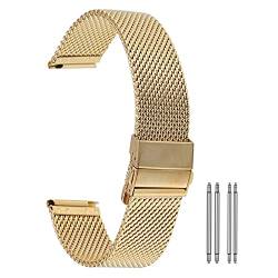 ADovz Armband Uhrenarmband, 18/20/22 mm Mesh-Edelstahlarmband, Doppelknopf-Schmetterlingsschnalle, Ersatzarmband (Color : 22mm_Gold) von ADovz
