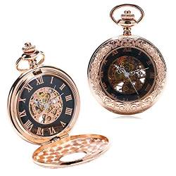 ADovz Taschenuhr Bronze Goldenes Herrenuhr Hinterwind Mechanische Taschenuhr mit Halskette Kette Steampunk von ADovz