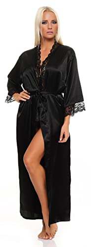 AE Damen langes Kimono Seidenrobe Morgenmantel; Schwarz L von AE