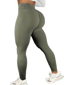 AEEZO Damen Booty High Waist Seamless Leggings Scrunch Strong Butt Lifting Workout Yoga Pants, #1 Upgrade Olive, M von AEEZO