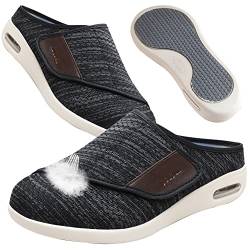 AEHO Hausschuhe Klettverschluss Senioren Diabetiker Schuhe Herren Extra Weit Hausschuhe Damen Bequem Clogs rutschfeste Pantoletten Leicht Gartenschuhe,BlackGrey,47 EU von AEHO