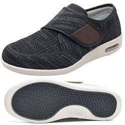 AEHO Hausschuhe Senioren Herren Herrenschuhe Hoher Spann Verbandsschuhe mit Klettverschluss Weite H Arthritis Ödeme Senioren Gesundheitsschuhe Hausschuhe,Black Gray,43 EU von AEHO