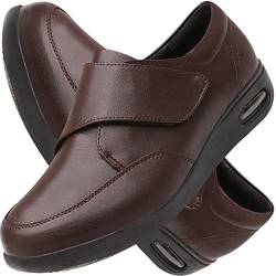 AEHO Herrenschuhe Hoher Spann, Herren Schuhe Klettverschluss PU Leder Weit Orthopädische Diabetiker Schuhe Damen Herren Gesundheitsschuhe Extra Breit Atmungsaktive Senioren,Braun,40.5 EU von AEHO