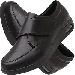 AEHO Herrenschuhe Hoher Spann, Herren Schuhe Klettverschluss PU Leder Weit Orthopädische Diabetiker Schuhe Damen Herren Gesundheitsschuhe Extra Breit Atmungsaktive Senioren,Schwarz,40 EU von AEHO