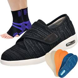 AEHO Orthopädische Diabetische Schuhe Damen Diabetes Schuhe Air Cushion Senioren-Diabetikerschuhe atmungsaktive große Papaschuhe Extra Breit Rehaschuhe,Black Grey,39 EU von AEHO