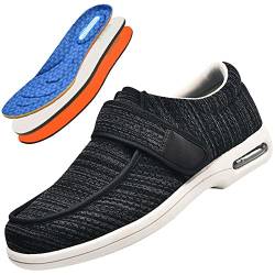 AEHO Schuhe Breite Füße Herren, Hausschuhe Mit Klettverschluss Herren Bequeme Gesundheitsschuhe Breite Turnschuhe Fitnessschuhe Extra Weite Sportschuhe Passform Plantarfasziitis,Blackgray,48 EU von AEHO