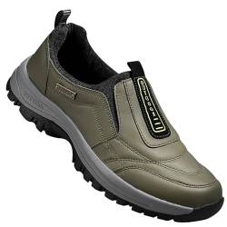 AEHO Schuhe für Geschwollene Füße Schuhe Ohne SchnüRsenkel Herren Schuhe Extra Breite Füße Weit Hausschuhe PU Leder Slip-On-Schuhe freihändig,Grün,46/280mm von AEHO