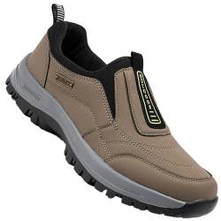 AEHO Schuhe für Geschwollene Füße Schuhe Ohne SchnüRsenkel Herren Schuhe Extra Breite Füße Weit Hausschuhe PU Leder Slip-On-Schuhe freihändig,Khaki,49/295mm von AEHO