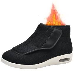 AEHO Schuhe für Geschwollene Füße Winter Thermo Diabetiker Schuhe Damen Senioren Schuhe mit Klettverschluss Hoher Spann Damen Medizinische Orthopadische Schuhe,Black Woolen,43 EU von AEHO