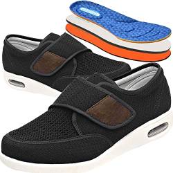 Diabetiker Schuhe Herren Damen Verbandsschuhe Klettverschluss Hoher Hausschuh Gesundheitsschuh Für Senioren Extra Weite Einstellbar Walking Schuhe Diabetiker Und Hallux Valgus,Anthracite,Schwarz,47 EU von AEHO