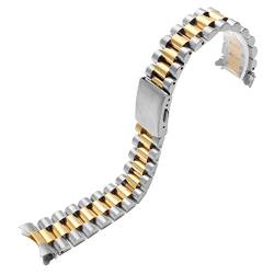 AEMALL Edelstahl-Armband für Citizen Enicar Armband, 20 mm, 22 mm, gebogenes Ende, Stahlband mit Faltschließe (Farbe: Silbergold, Größe: 22 mm) von AEMALL
