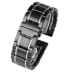 AEMALL Keramik-Edelstahl-Armband, 20 mm, 22 mm, 16 mm, 18 mm, Schnellverschluss-Uhrenarmbänder (Farbe: Schwarz x Silber, Größe: 22 mm) von AEMALL